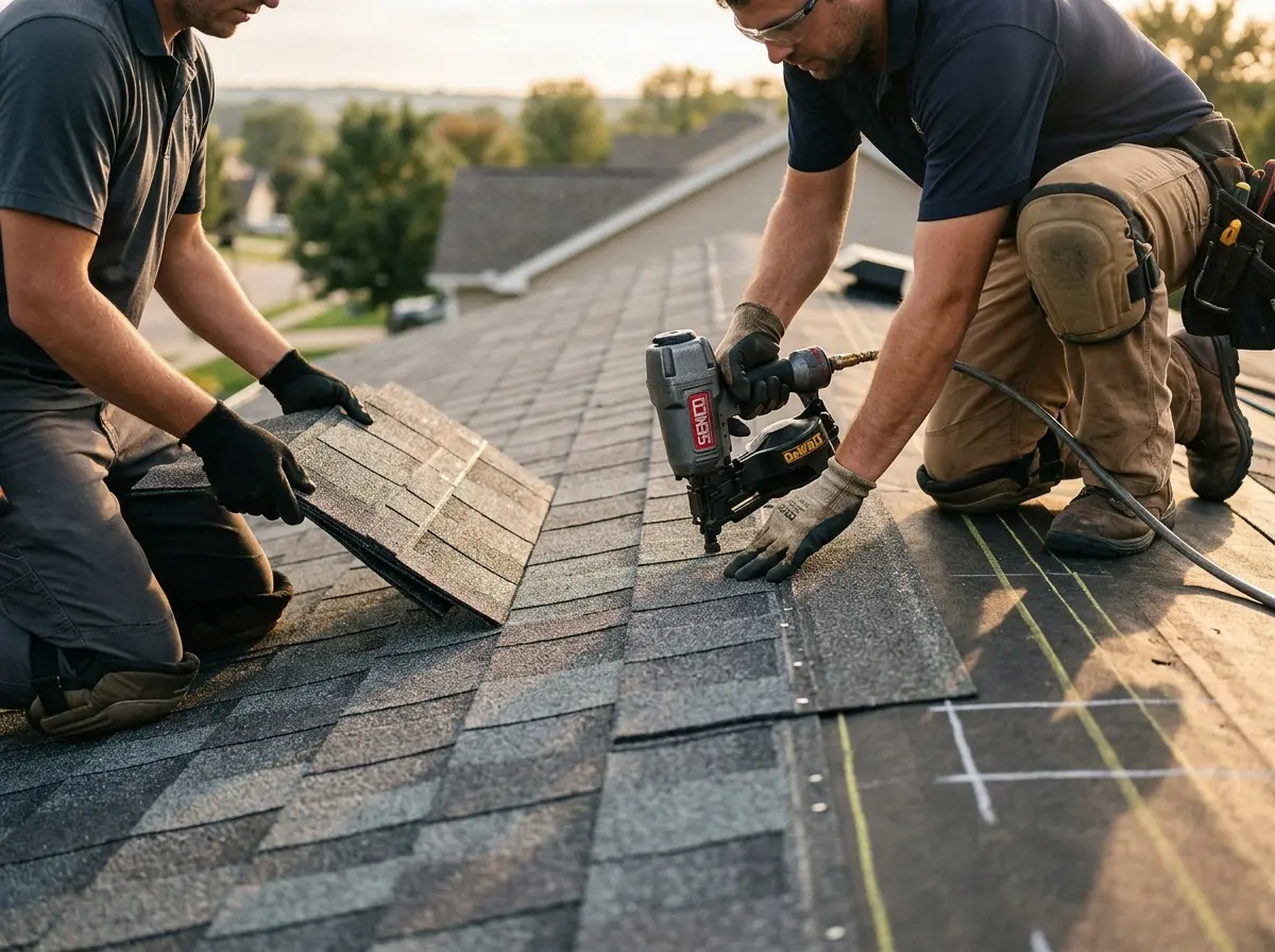 Professional roofer working on a residential roof in East Whiteland